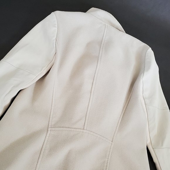 Vince Ivory White Leather Trim Wool Blend Drape Open Front Jacket - Picture 9 of 12